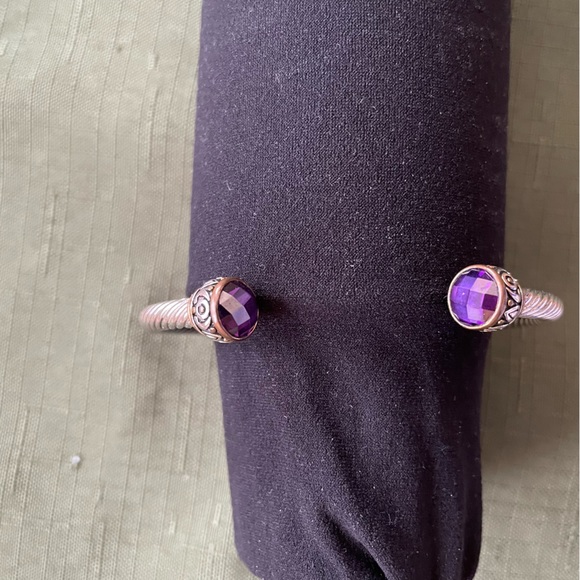 Women’s DSMK Stainless Steel Two Tone Cable Bracelet With faceted Amethyst - Picture 2 of 4